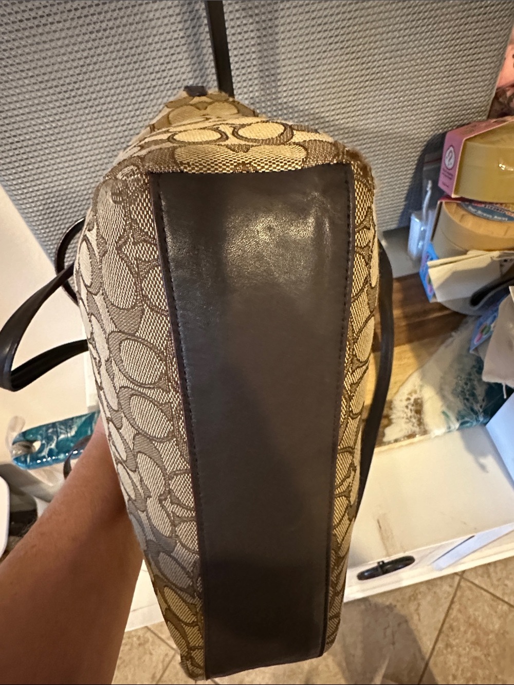 Coach Signature Canvas Crossbody in Khaki and Brown - Picture 2 of 4